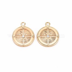 Brass Micro Pave Clear Cubic Zirconia Pendants, Nickel Free, Flat Round with Star, Real 18K Gold Plated, 16.5x14x1.5mm, Hole: 1.5mm