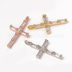 Brass Micro Pave Clear Cubic Zirconia Pendants, Long-Lasting Plated, Cross, Mixed Color, 24x12.5x3mm, Hole: 3x2mm