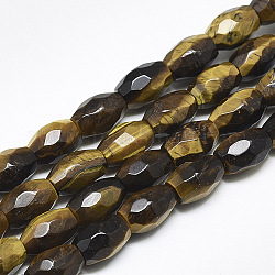 Chapelets de perles d'œil de tigre naturel, facette, ovale, 8.5~9x6mm, Trou: 1mm, Environ 22 pcs/chapelet, 8.07 pouce