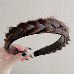 Bandas de pelo trenzado de peluca de plástico de estilo de moda, Accesorios de banda para el cabello antideslizantes con dientes para mujer, coco marrón, 150x130x45mm