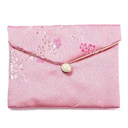 Sacchetti per riporre gioielli in tessuto floreale in stile cinese, con pulsante di plastica, astuccio regalo rettangolare per gioielli per braccialetti, orecchini, anelli, modello casuale, roso, 8x10x0.3~0.7cm