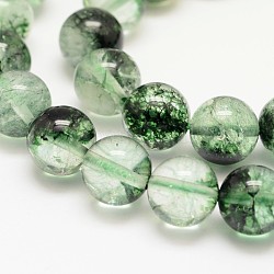 Chapelets de perles de quartz craquelées naturelles rondes et teintées, verte, 10mm, Trou: 1mm, Environ 38 pcs/chapelet, 15.5 pouce