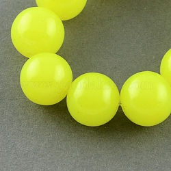 Imitation Jade Glass Beads Strands, Spray Painted, Round, Green Yellow, 14mm, Hole: 1.3~1.6mm, about 57pcs/strand, 31.4 inch