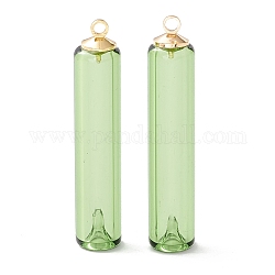 Handmade Lampwork Pendants, with Golden Alloy Bead Cap Pendant Bails, Perfume Bottle, Light Green, 40x8mm, Hole: 1.8mm