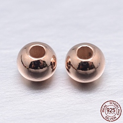 Perles intercalaires rondes 925 en argent sterling, Véritable plaqué or rose, 4mm, Trou: 1~1.3mm, environ 181 pcs/20 g