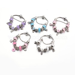 Bracelets européens de mode en laiton, avec des perles de verre et perles en alliage de strass, couleur mixte, 190x3mm