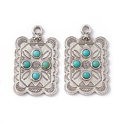 Synthetic Turquoise Pendants, Rectangle Charms, with Rack Plating Alloy Findings, Antique Silver, 33x19x3mm, Hole: 3mm