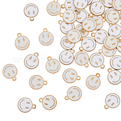 Superfundings 120 Stück Legierungs-Emaille-Anhänger, cadmiumfrei und bleifrei, flach rund mit lächelndem Gesicht, Licht Gold, weiß, 14.5x12x1.5 mm, Bohrung: 1.5 mm