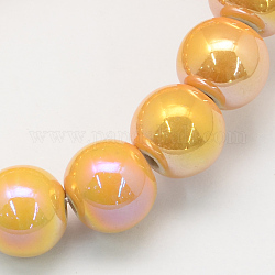 Perles rondes artisanales en porcelaine, de couleur plaquée ab , or, 15mm, Trou: 2mm