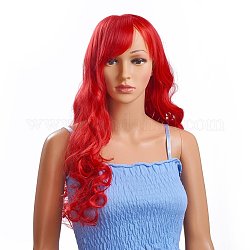 Parrucche cosplay rosse ondulate ricce lunghe 27.5 pollice (70 cm)., parrucche sintetiche da cameriera di mare, per il costume da trucco, con il botto