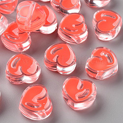 Abalorios de acrílico esmalte transparente, corazón, tomate, 20x21.5x9mm, agujero: 3.5 mm
