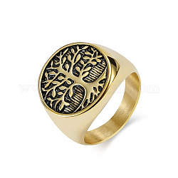 Ретро титановое стальное кольцо на палец «Древо жизни», широкое кольцо полоса, античное золото , внутренний диаметр: 18 мм