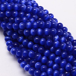 Chapelets de perles d'œil de chat, ronde, bleu, 8mm, Trou: 1.2mm, Environ 50 pcs/chapelet, 15.5 pouce