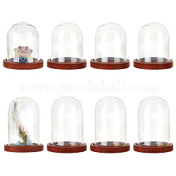 PandaHall Elite 8 Sets 2 Style Iridescent Glass Dome Cover, Decorative Display Case, Cloche Bell Jar Terrarium with Wood Base, for DIY Preserved Flower Gift, Arch, Sienna, 30x34mm and 30x42mm, 4 sets/style