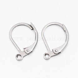 304 Stainless Steel Leverback Earring Findings, with Loop, Stainless Steel Color, 15.5x10x2mm, Hole: 1.5mm, Pin: 1mm