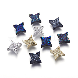 Perles de résine imitation druzy gemstone, étoiles du nord, couleur mixte, 8.5x8.5x3.3~4mm, Trou: 1.2mm