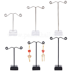 FINGERINSPIRE 6 Pcs T Shape Iron Earring Display Stand Acrylic Base 3 Size Clear/Black T-Bar Earring Display Holder Jewelry Organizer Tower for Dangle Earring Jewelry Rack for Retail Photography Prop