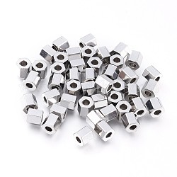 304 Edelstahl-Abstandhalter-Perlen, Hexagon, Edelstahl Farbe, 4x4x4 mm, Bohrung: 1.8 mm