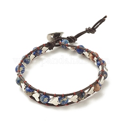 Braccialetto di perline di diaspro imperiale naturale (tinto) con cuore in lega, gioielli intrecciati con pietre preziose per le donne, blu, 8-7/8 pollice (22.5 cm)
