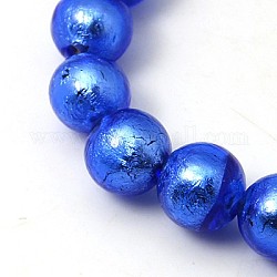 Chapelets de perles de feuille d'argent en verre, ronde, bleu, 10mm, Trou: 2mm