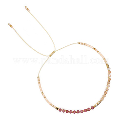 Bracelets de perles tressées en quartz de fraise naturel et graines de verre, bracelet réglable, camélia, pas de taille