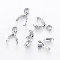 304 Stainless Steel Pendant Pinch Bails, Stainless Steel Color, 14x11x5.5mm, Hole: 6x4mm