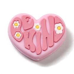 Perline focali in silicone con cuore e fiore, masticare perline per i denti, fare collane fai-da-te fai-da-te, perla rosa, 26x32x8.5mm, Foro: 2 mm