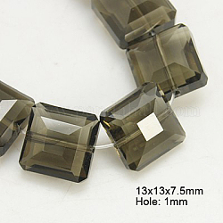 Electroplate Glass Beads, Pearl Luster Plated, Faceted, Square, Gray, 13x13x7.5mm, Hole: 1mm
