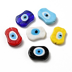 Handmade Evil Eye Lampwork Beads, Oval, Mixed Color, 18x25x5mm, Hole: 1.6mm