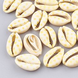 Perlas de concha de cowrie impresas, sin agujero / sin perforar, amarillo, 20~26x13~18x5~7mm