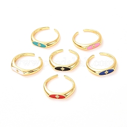 Золотые эмалированные кольца с конским глазом для женщин, Открытые кольца из латуни с микропаве, прозрачного кубического циркония, разноцветные, размер США 6 3/4 (17.1 мм), 2~4 мм