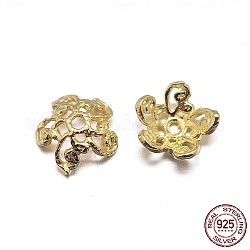 Echte 18k vergoldete 5 Blütenblätter 925 Sterling Silber Perlenkappen, Blume, golden, 6.5x2.5 mm, Bohrung: 1 mm, ca. 117 Stk. / 20 g