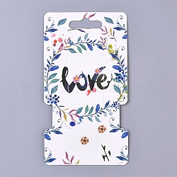 Blumenmuster Papierschmuck Displaykarten, für Haarschmuckanzeige, Wort Liebe, weiß, 130x70x0.4 mm, Bohrung: 9x28 mm