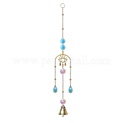 Metal Bell Big Pendant Decorations, Hanging Suncatchers, with Glass Charm and Metal Link, for Garden Window Decorations, Eye, 280mm
