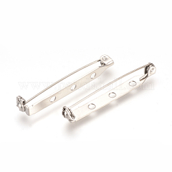 304 Stainless Steel Pin Brooch Back Bar Findings, Stainless Steel Color, 38~40x5x6mm, Hole: 2mm, Pin: 0.8mm