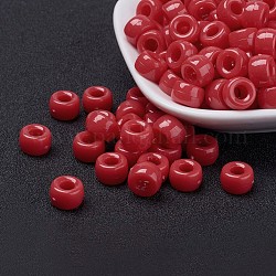 Perline europei acrilici opachi, perline con foro grande, barile, rosso, 9x6mm, Foro: 4 mm