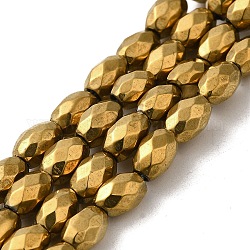 Fili di perline di ematite sintetica magnetica elettrolitica elettrolitica, placcato di lunga durata, sfaccettato ovale, oro placcato, 7~8x5~5.5mm, Foro: 1.4 mm, circa 50pcs/filo, 15.35'' (39 cm)