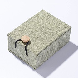 Boîtes à collier pendentif en toile de jute et velours, carrée, kaki foncé, 10.5x7.6x4.3 cm