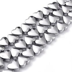 Chapelets de perles en hématite synthétique sans magnétiques, placage galvanique (rétention de la couleur pendant 1 an), cœur, platinée, 6x6x3mm, Trou: 1mm, Environ 76 pcs/chapelet, 15.94 pouce (40.5 cm)