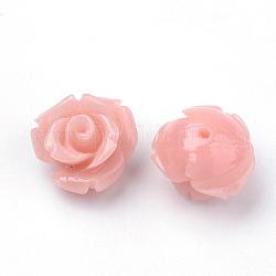 Cuentas de coral sintéticas teñidas, flor, medio-perforado, rosa brumosa, 10x10x8.5mm, agujero: 1.5 mm