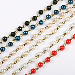 Handmade Round Glass Pearl Beads Chains for Necklaces Bracelets Making, with Antique Bronze Iron Eye Pin, Unwelded, Mixed Color, 39.3 inch, Bead: 6mm