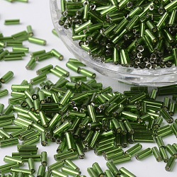Perles de verre de clairon argentées, trou rond, verte, 6~7x1.5~2mm, Trou: 0.5mm, environ 12500 pcs / sachet 