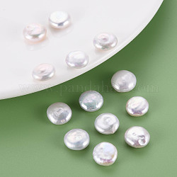 Natural Keshi Pearl Beads, Cultured Freshwater Pearl, No Hole/Undrilled, Flat Round, Seashell Color, 11~13x5~7.5mm