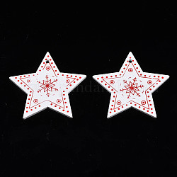 Weihnachtsthema lackierte Holzanhänger, einseitig bedruckt, Stern mit Schneeflocke, weiß, 47x49x2.5 mm, Bohrung: 2 mm