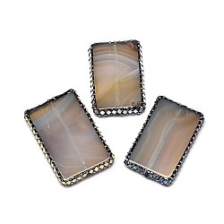 Rectangle Natural Agate Beads, with Rhinestones, Shell and Foils, 57~62x35~40x8~9mm, Hole: 2mm