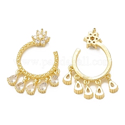 Brass Micro Pave Cubic Zirconia Charms, with Glass, Cuff Ring with Snowflake & Teardrop Tassel Charm, Real 18K Gold Plated, 31x19x4mm, Hole: 1.2mm