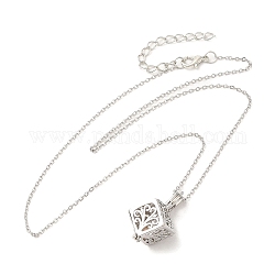 Collar con colgante de jaula de perlas de imitación, joyas de aleación de platino para mujer, modelo cuadrado, 17.72 pulgada (45 cm), cuadrado: 13x13 mm