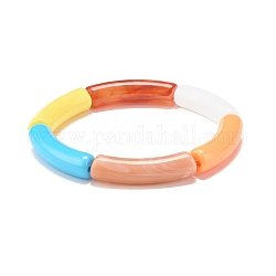 Bracelet extensible perlé tube incurvé acrylique, gros bracelet pour femme, jaune, diamètre intérieur: 2-1/8 pouce (5.3 cm)