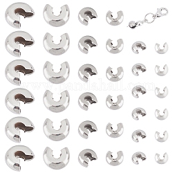 Unicraftale 180pcs 3 style 304 couvre-perles à écraser en acier inoxydable, couleur inoxydable, 4~8.2x3.5~7x2.5~4mm, Trou: 1.4~2.5mm, 60 pièces / style