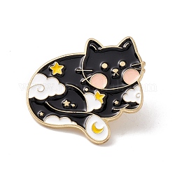 Spilla smaltata di gatto, distintivo in lega animale per vestiti zaino, oro, nero, 27.5x31x1.5mm, ago :1mm